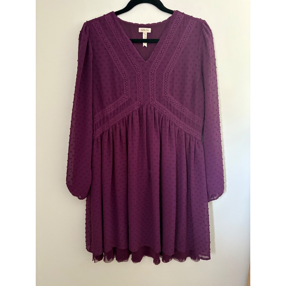 Matilda Jane Festive Fancy Swiss Dot Dress Size S Purple Lace Chiffon Boho Party